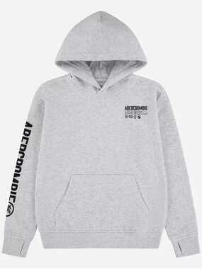 abercrombie kids Light Heather Gray Logo Hoodie with Hiking Motif